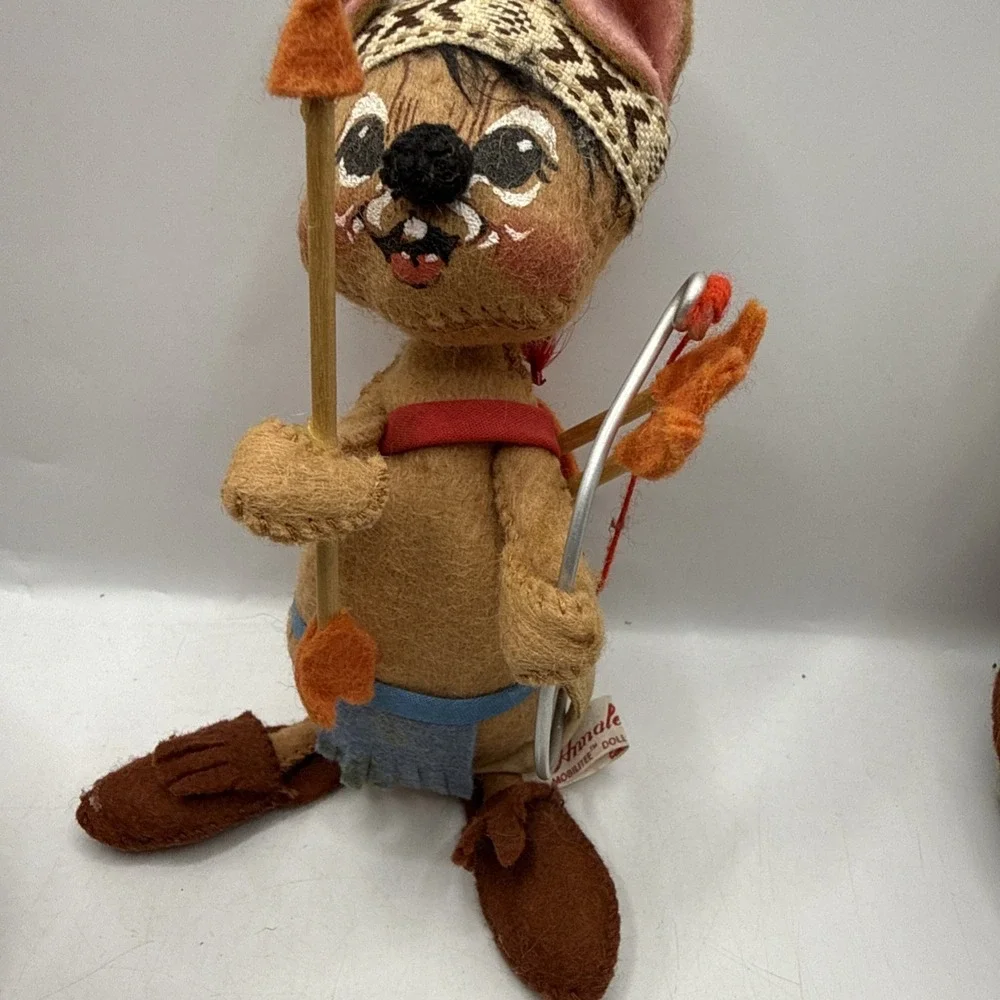 Lot Of 3 Vintage Annalee Dolls Thanksgiving Lot Native Indian Pilgrim Mouse